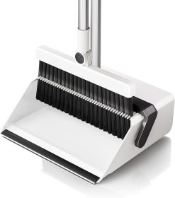 Broom With Dustpan Combo Set Uoeos One Sweep Clean Pet Hair Removal Broom With Self Cleaning Double Layer Teeth High Density Broom And Windproof Dustpan For Indoor Outdoor Standing Broom Holder Set